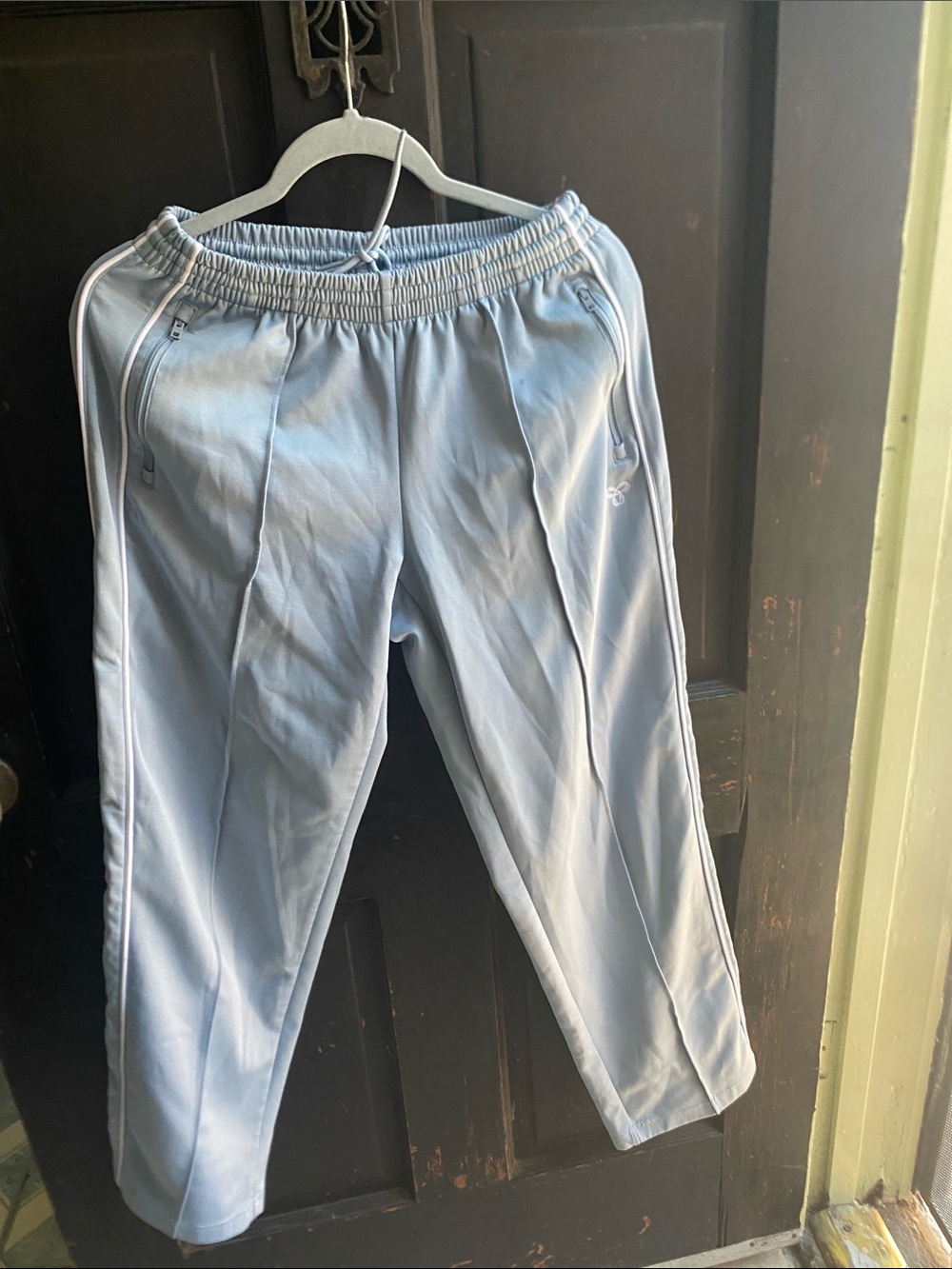 TNA Aritzia Light Blue women’s Joggers with White Side Stripes